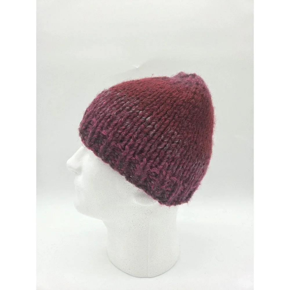 Handmade Ponytail Beanie One Size Burgundy Women Messy Bun Knit Hat